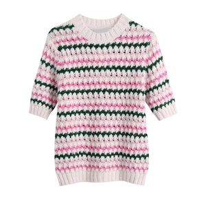 Zara Striped Short Sleeve Sweater Top